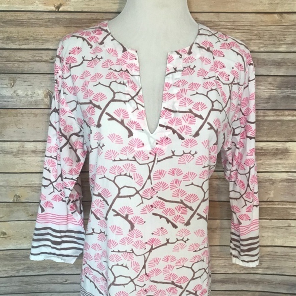 Le Soleil White Pink and Brown Floral Printed Tunic